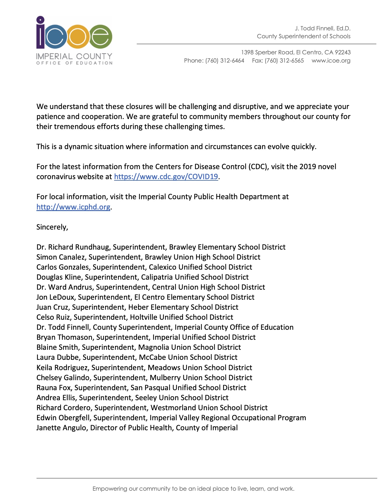 Joint Notice of Countywide Closure of All Public Schools COVID19